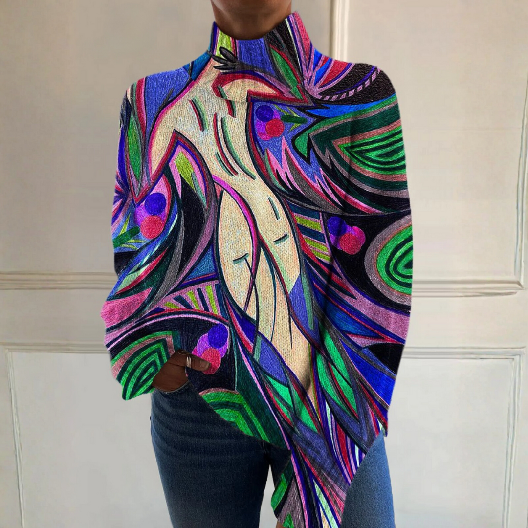 Savannah - Retro abstract nude print turtleneck sweater