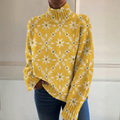 Ivy - Vintage colourful floral block print turtleneck sweater